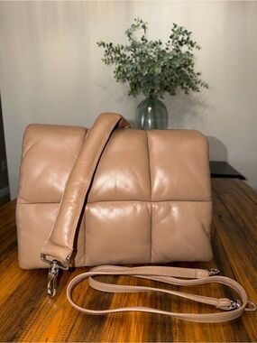 STAND STUDIO Mocha Quilted Leather Shoulder Bag